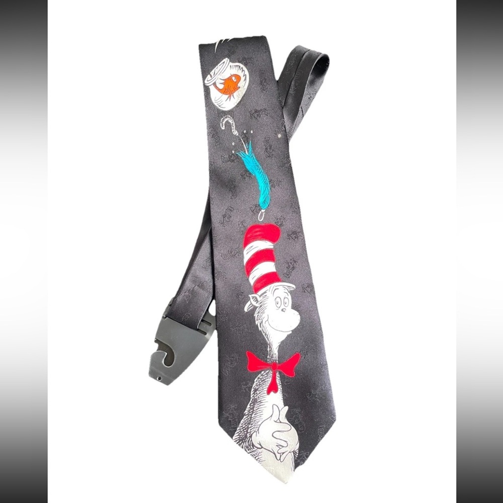 Dr. Seuss Black Tie with Cat in the Hat and Fish Design vintage 1994